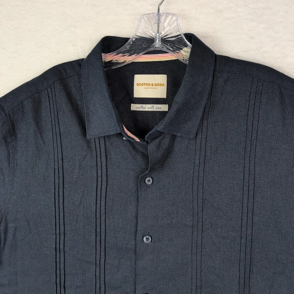 Scotch & Soda Linen Camp Collar Guayabera Button Up Shirt Size XL Navy‎ Blue